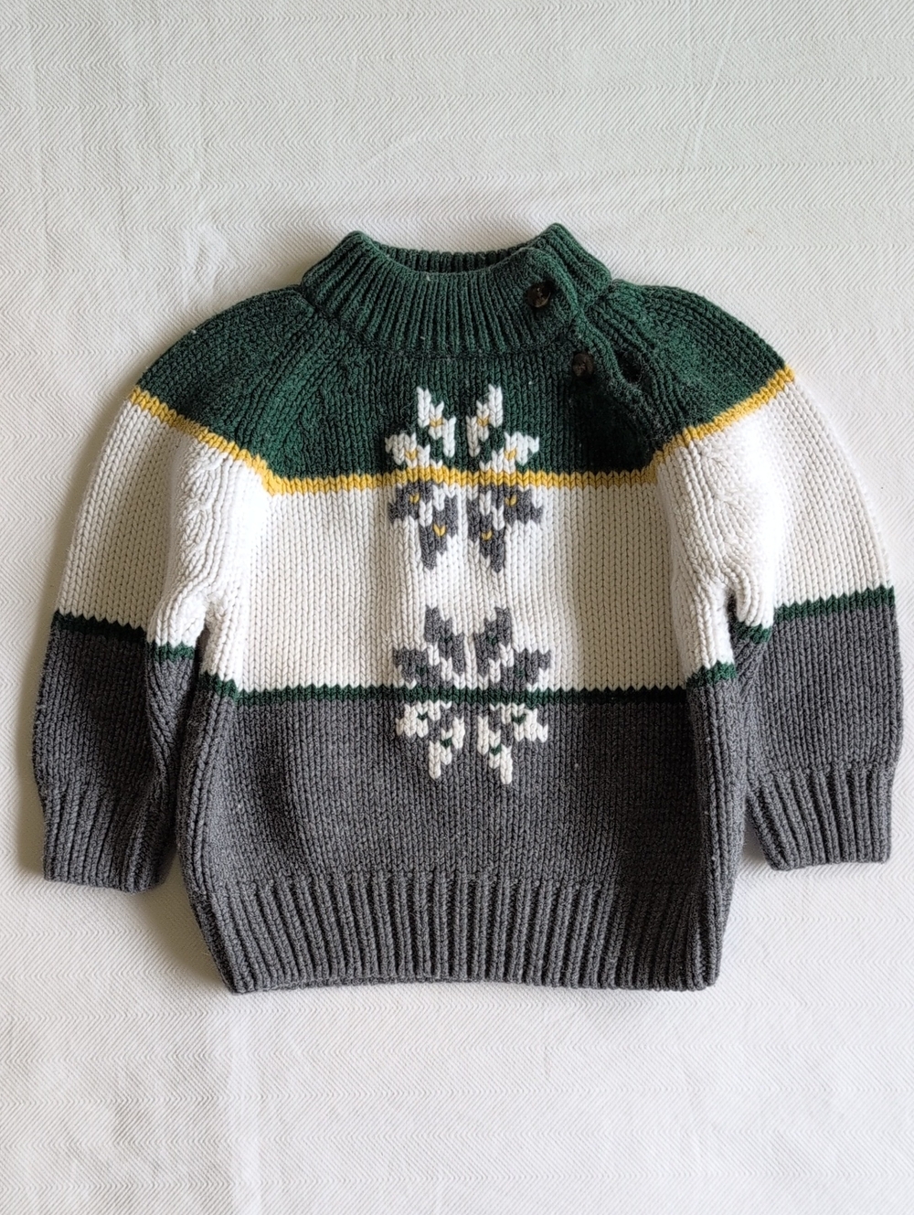 BABY GAP? | 90s Vintage Style Nordic Snowflake Chunky Knit Sweater Green | 6-12M